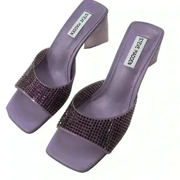 Steve Madden Purple Rhinestone Block Heel Slides Size 7.5 Retro 90s Hoco Bling - Picture 4 of 16